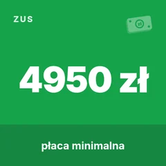 Grafika: kwota „4950 zł” i hasło „płaca minimalna” na zielonym tle (kategoria: ZUS)