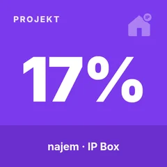Grafika: napis „17%” i hasło „najem · IP Box” na fioletowym tle (kategoria: projekt)