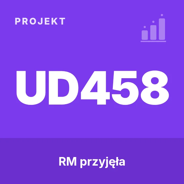 Grafika: napis „UD458” i hasło „RM przyjęła” na fioletowym tle (kategoria: projekt)